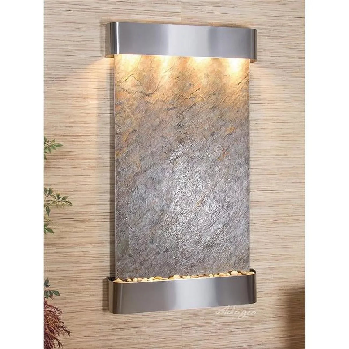 Falls Steel-Green-Featherstone Stainless Round Fountain - Summit Wall