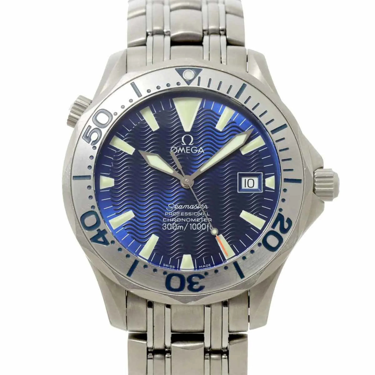 Professional Watch Date Men's (Good) Dial Automatic Pre-Owned Titanium 2231 OMEGA Blue Seamaster 300 80