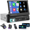 Single FM 7" Backup Carplay Touchscreen Bluetooth Player Radio HD DIN Car Apple Video Function, Retractable Podofo Universal 12 Auto Android Link 1 Camera LED Auto Mirror with Stereo
