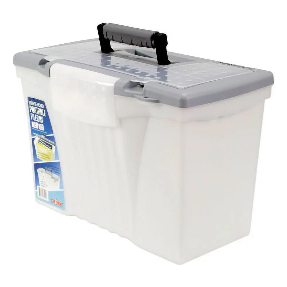 Files, 12", 14.5" Lid, Portable Letter/Legal 10.5" Storex x Letter/Legal Clear/Silver with Filebox Organizer x