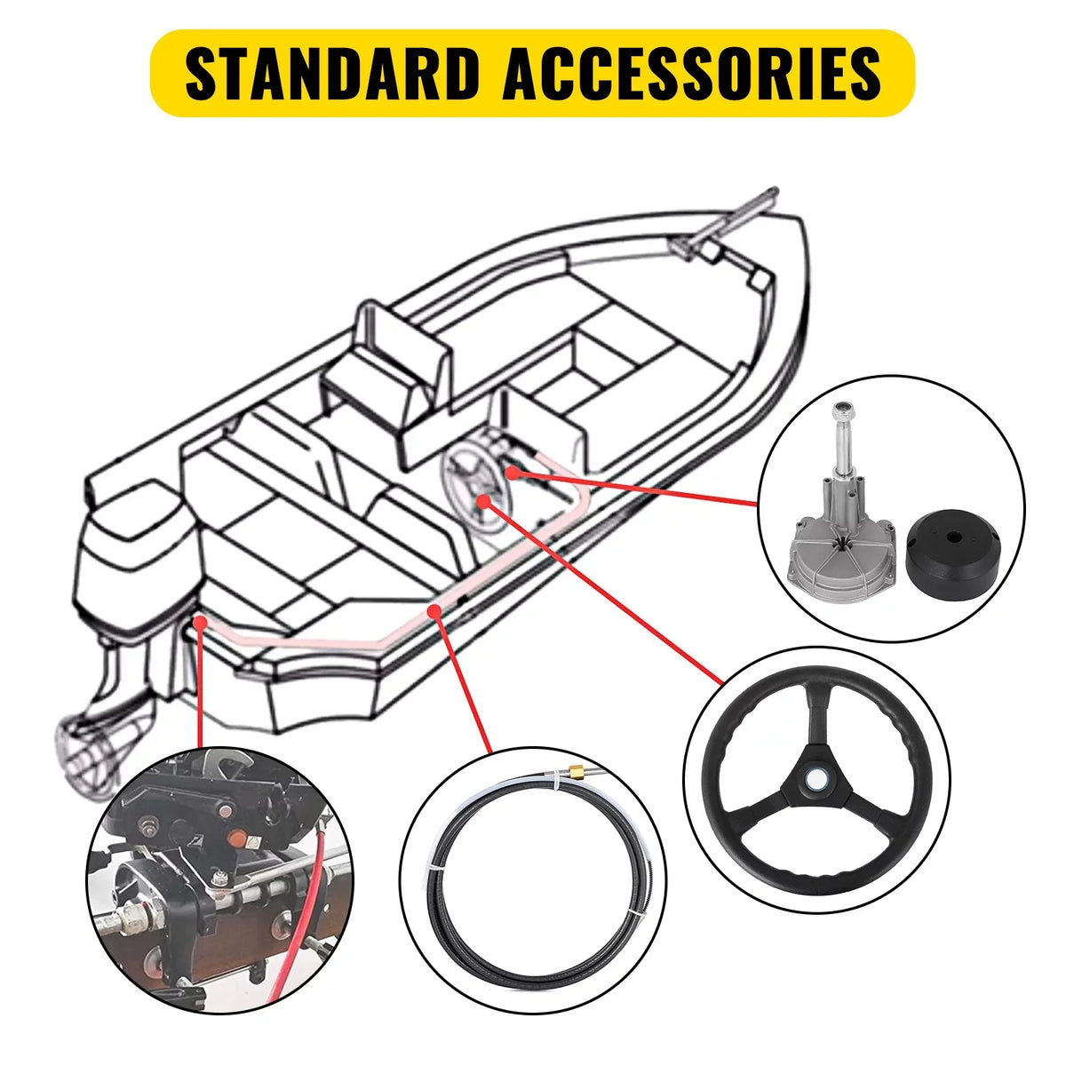 Outboard Cable 13 VEVORbrand 12 Accessories Ft. with Mechanical In. Rotary Steering 12 Boat Boat Wheel, Ft.