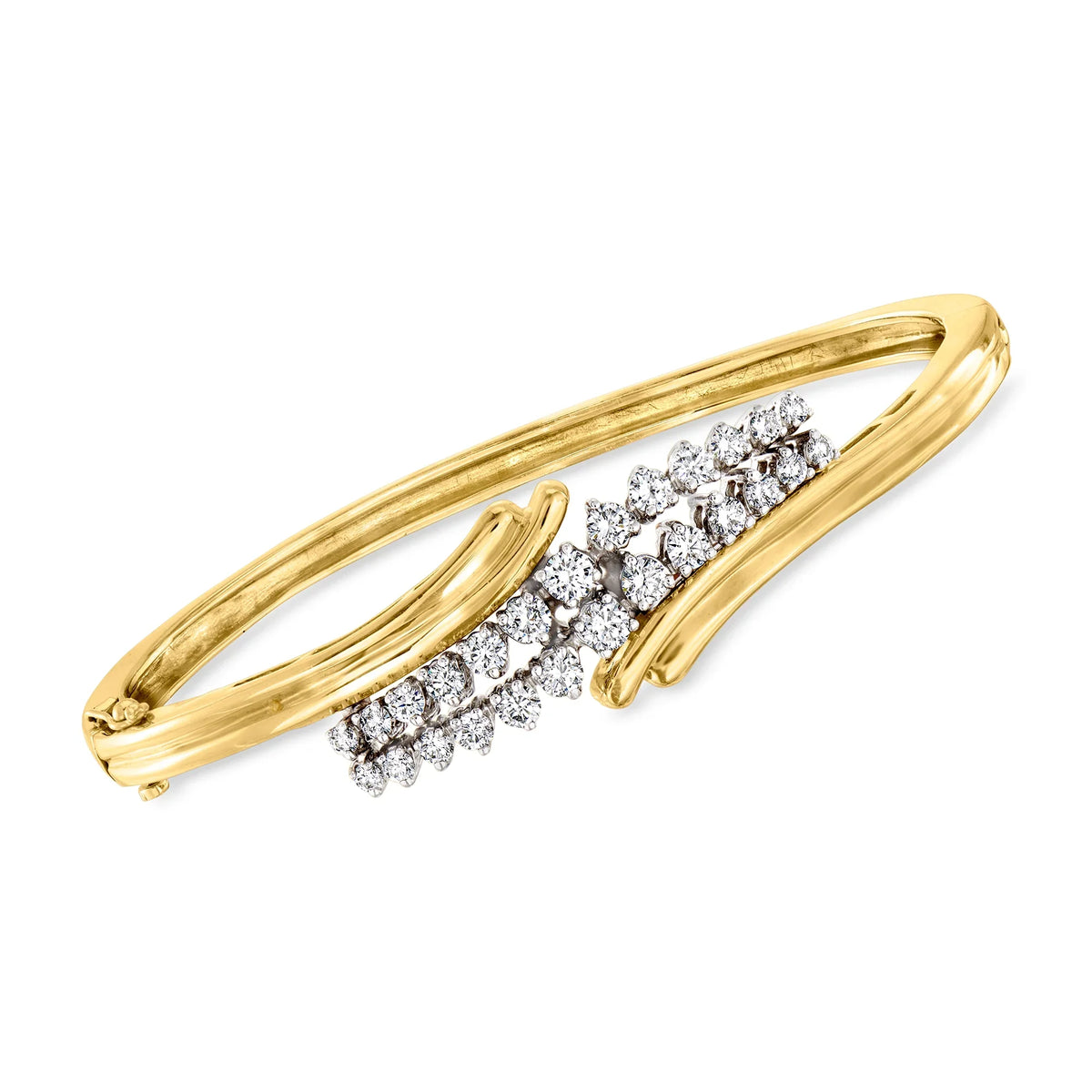 Pre-Owned Bangle Ross-Simons 14kt Bypass t.w. Women's, 2-Tone ct. 1.80 Gold, Adult, Vintage in Diamond Bracelet 1980 C.