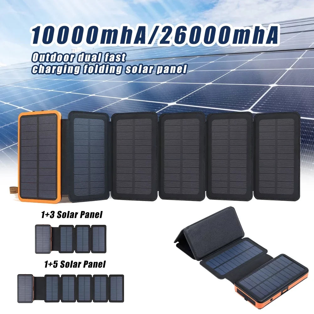Portable Panel For Phone Battery Folding Charger Bank Power 26000mAh External Cell Solar Flashlight 6 with Solar