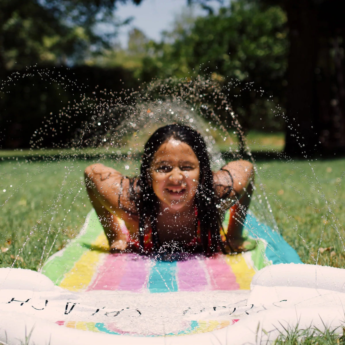 Rae Rainbow Float, CocoNut Splish Water Splash Slide 5+ Slide Mat, -16 Durable Sliding Foot Ride Sprinkler, & Dunn: Age