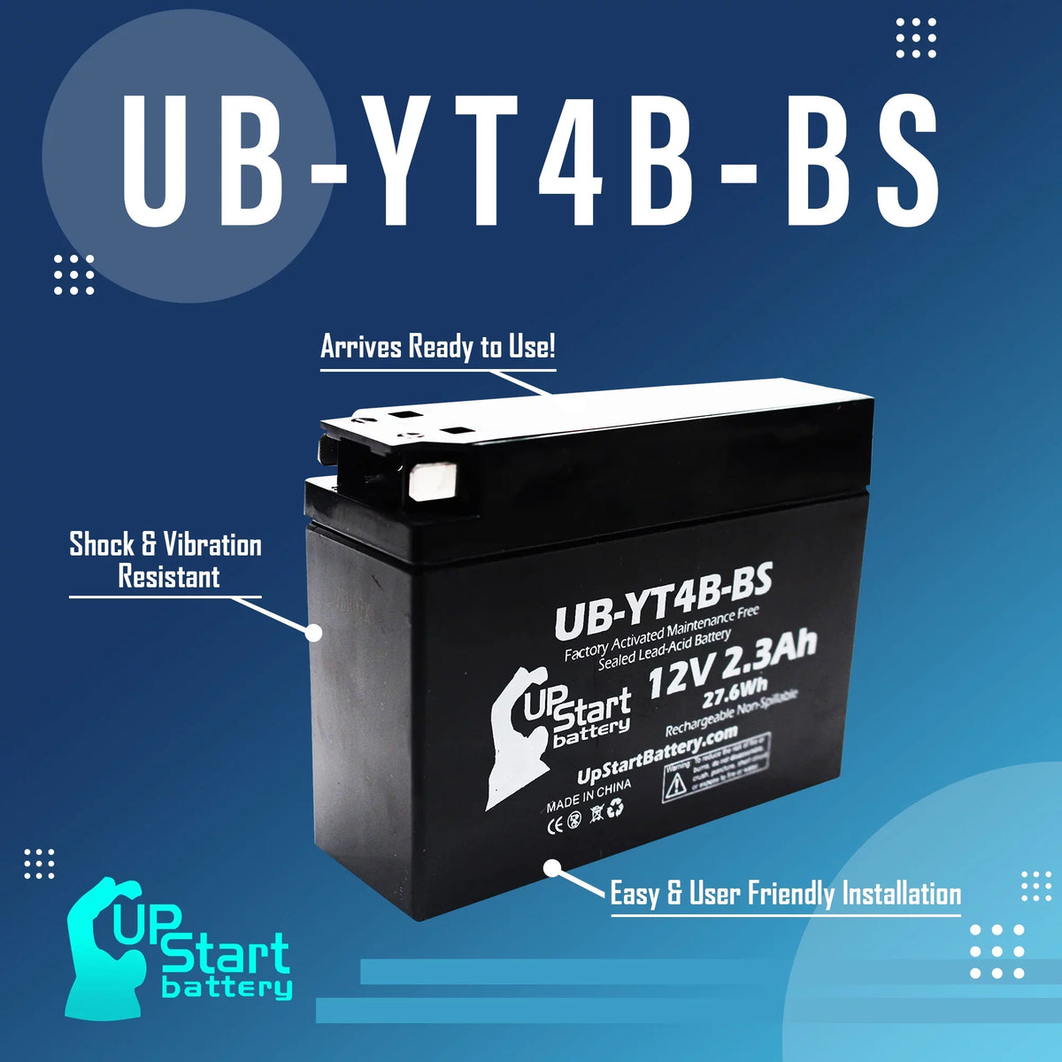 UB-YT4B-BS Battery SR400 Maintenance Factory for 5-Pack Yamaha - 2.3Ah, Activated, 400CC Motorcycle Battery 2005 Replacement Free, 12V, UpStart