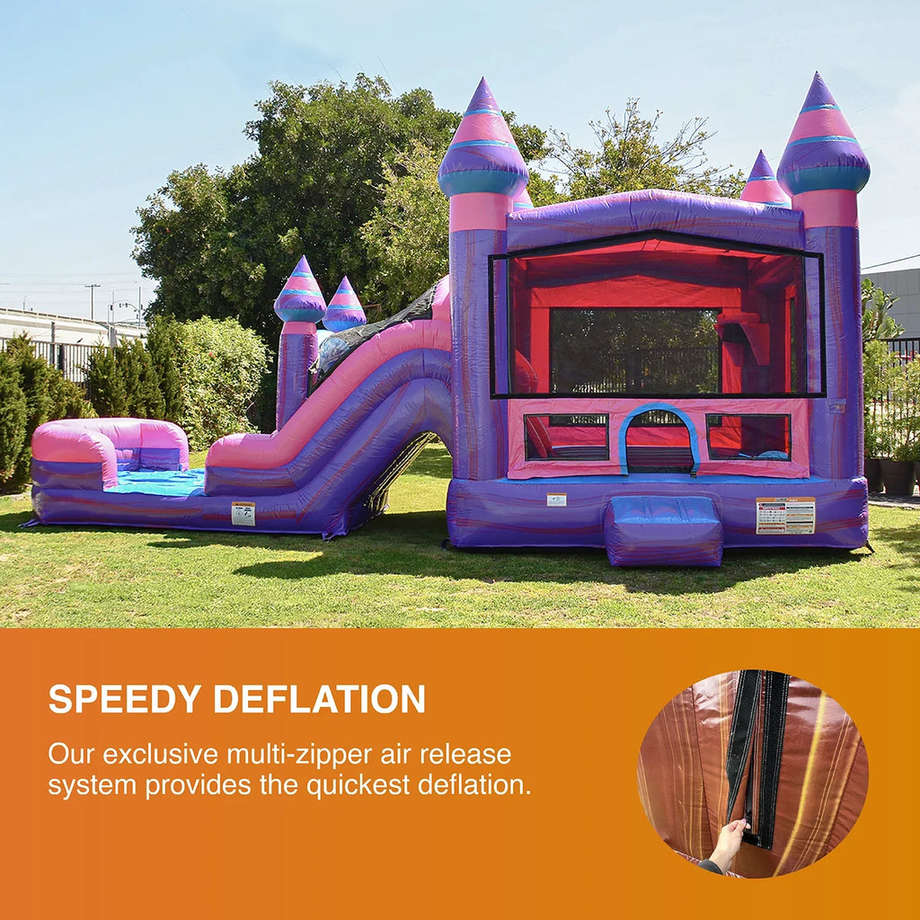 Includes Bouncer Blower, Stakes Inflatable Use, Wet Storage, and Kids, for Purple Dual Duty Dry Playset, Grade with Adults Pink Commercial JumpOrange and Heavy Princess Blowup Slide,