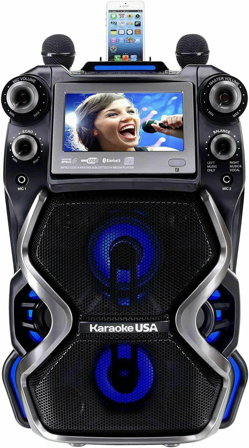CDG/MP3G Mics w/ Karaoke Rechargeable 300W Player Karaoke Portable USA 2