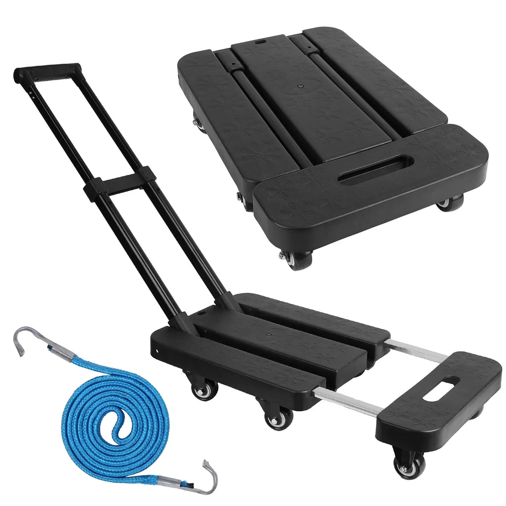 Dolly Cart Platform 165LBS Duty Folding Utility Luggage Cart Hand Heavy Handle 1 Black Truck Ropes iMounTEK Elastic Retractable with Luggage for