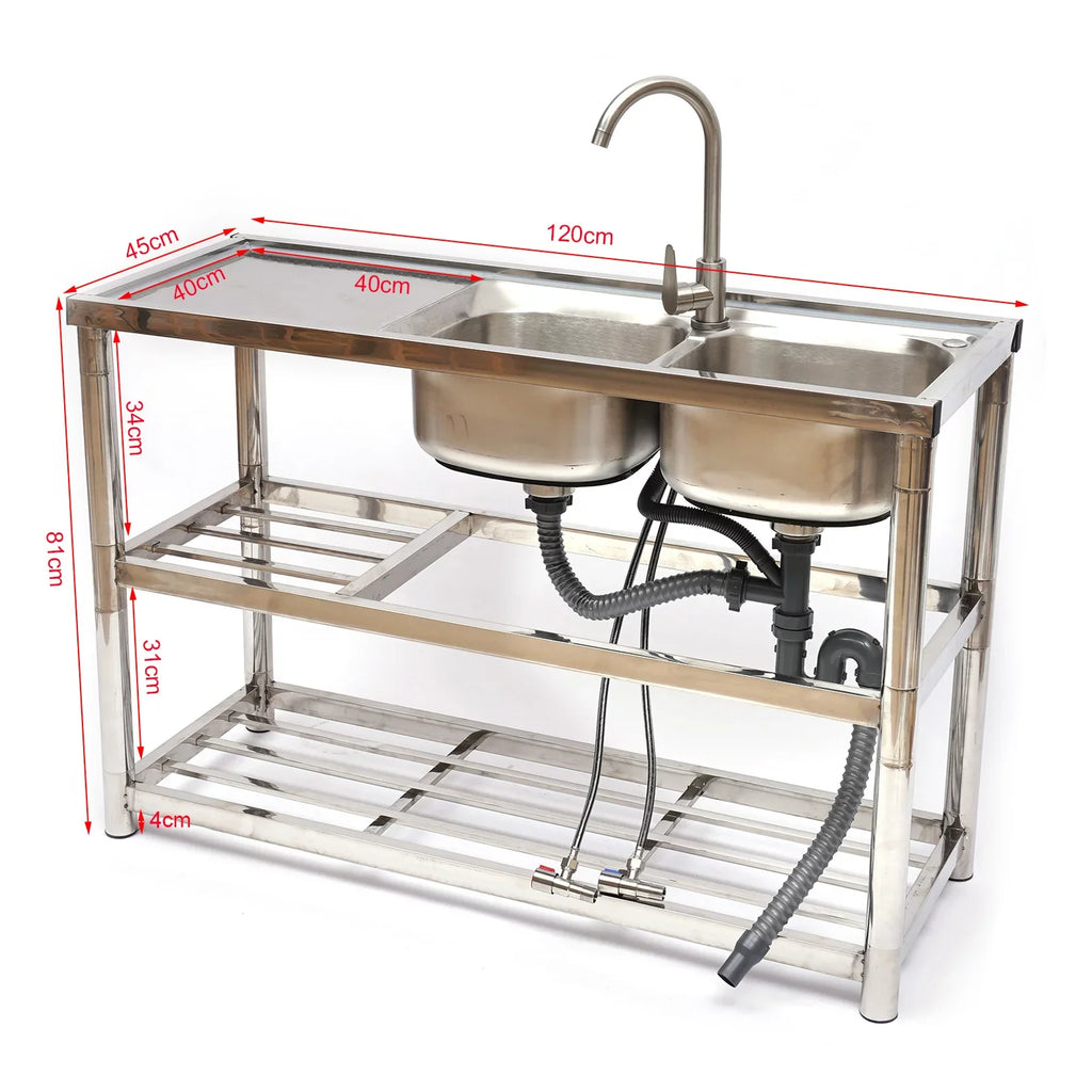 Utility Prep Faucet+2 Compartment Sink Commercial Sink Drainboard Stainless Table+360° Catering 2 Steel Kitchen Loyalheartdy Basin