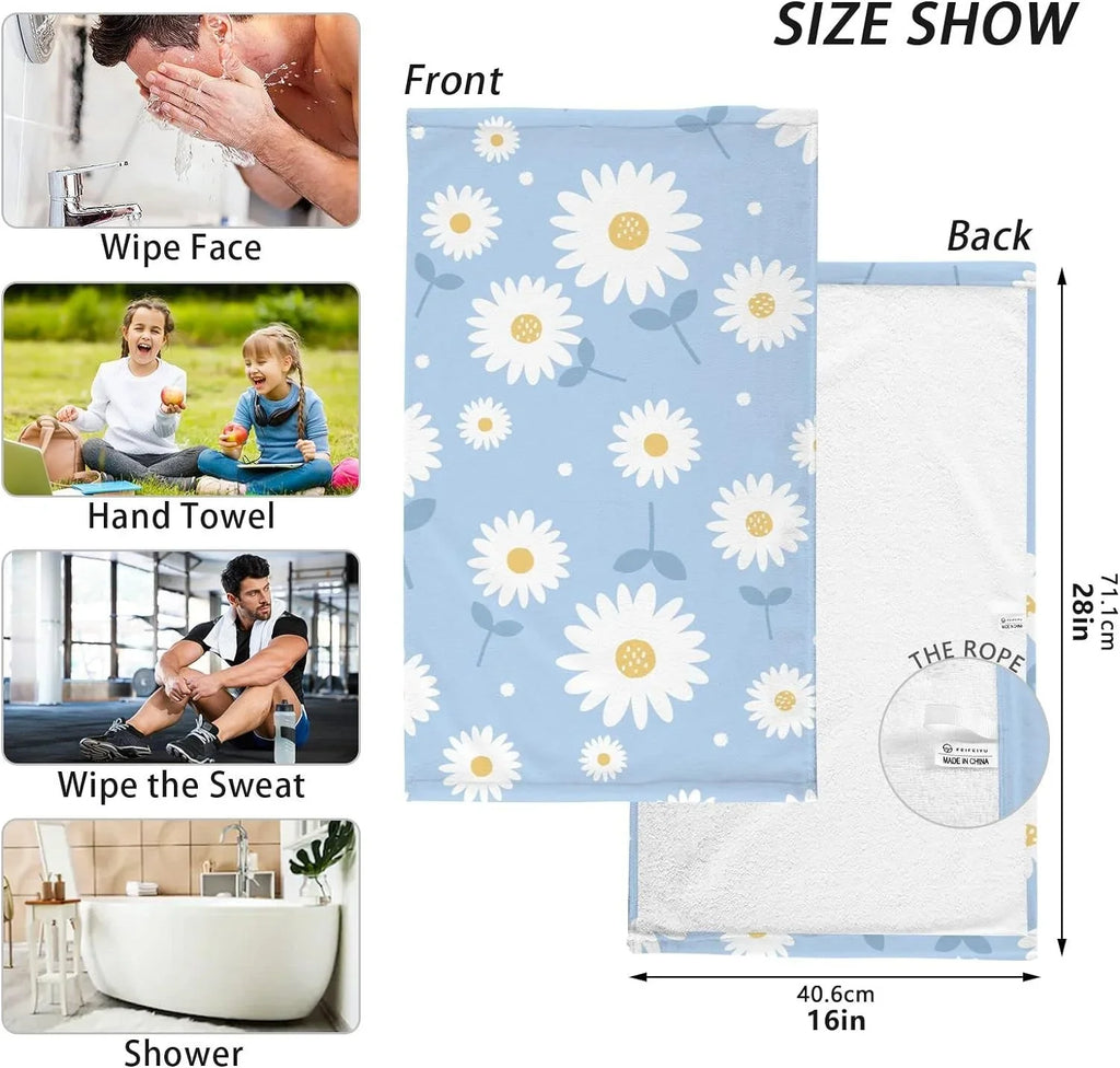 Face Highly Daisy Towel Washcloths, Bath Flower Wellsay Cotton Absorbent Set Pack of Hand 2 Towel- Quick-Dry Blue