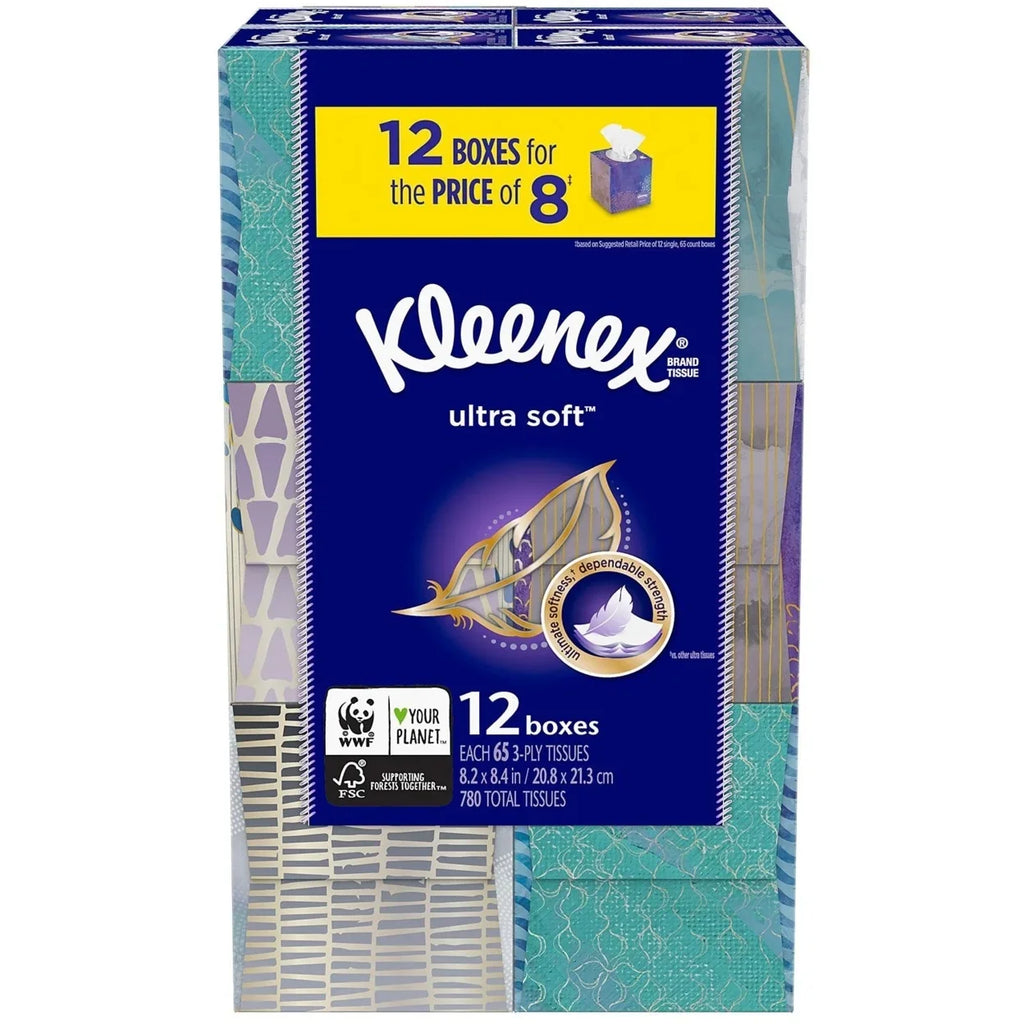 Facial (12 - Soft Boxes Ultra Cube 65 tissues) Kleenex Tissues Pack,