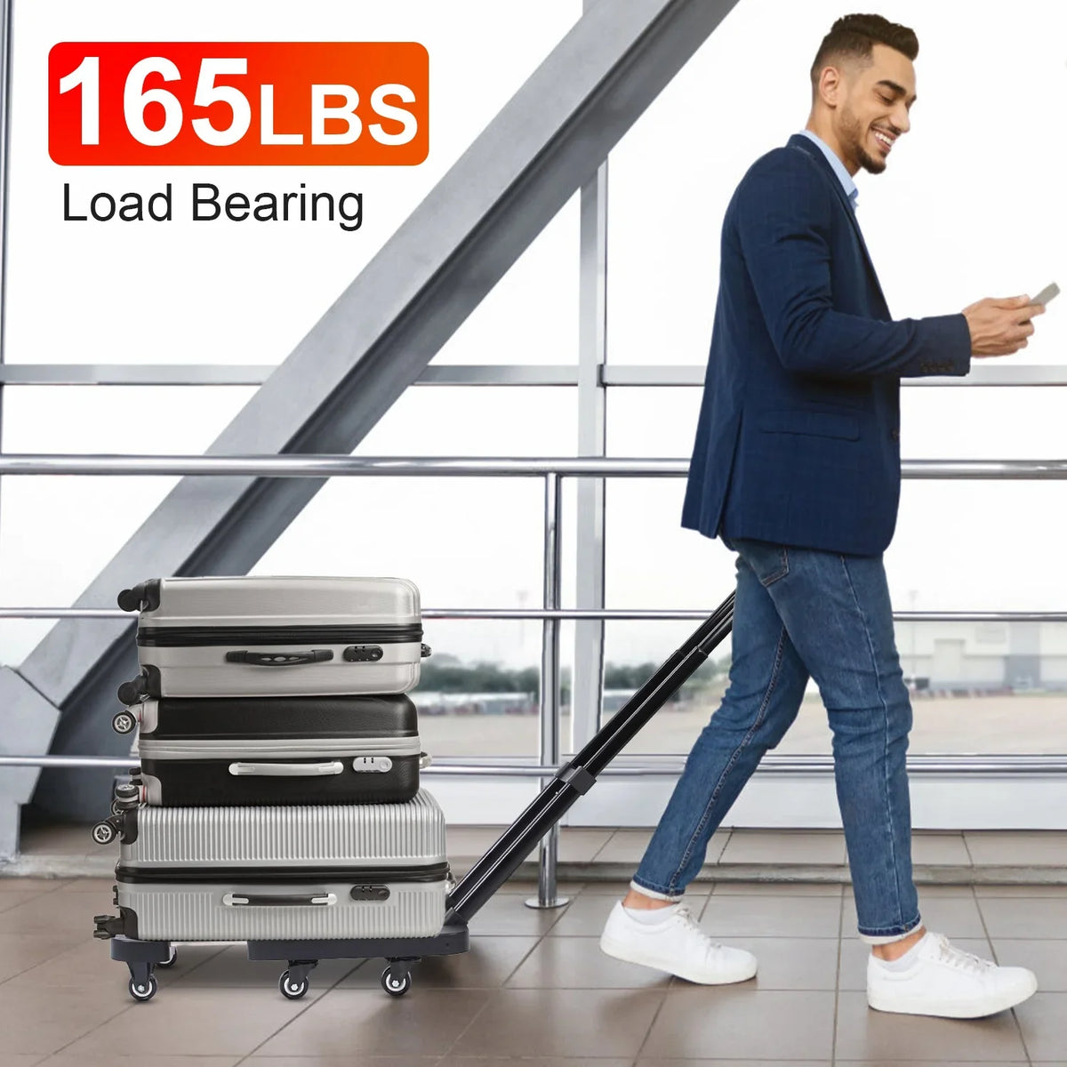 Dolly Cart Platform 165LBS Duty Folding Utility Luggage Cart Hand Heavy Handle 1 Black Truck Ropes iMounTEK Elastic Retractable with Luggage for