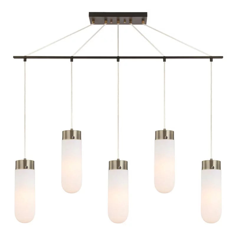 Opal Bullet Tanner Lighting Woodbridge LED 5-Light in Bronze Chandelier 42"