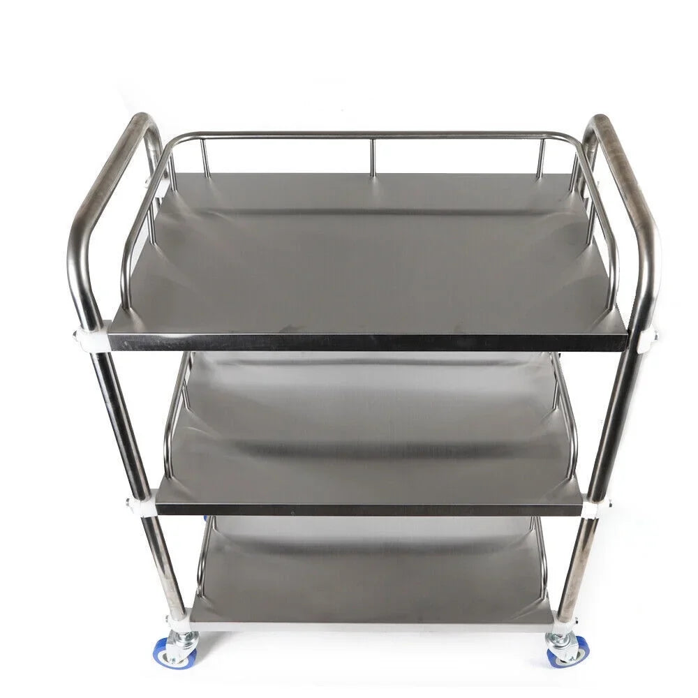Mobile with Lab Steel Utility for 3 Use Stainless Cart Silver Trolley Restaurant Cart Shelf Household Layers Hotel Multifunction Wheels Rolling Cart Home Silent Shelves Serving Locking Storage