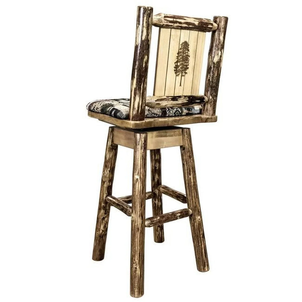 Design Country Tree Laser Engraved Pine Woodland with Back Glacier Barstool Upholstery with Swivel, Pattern &