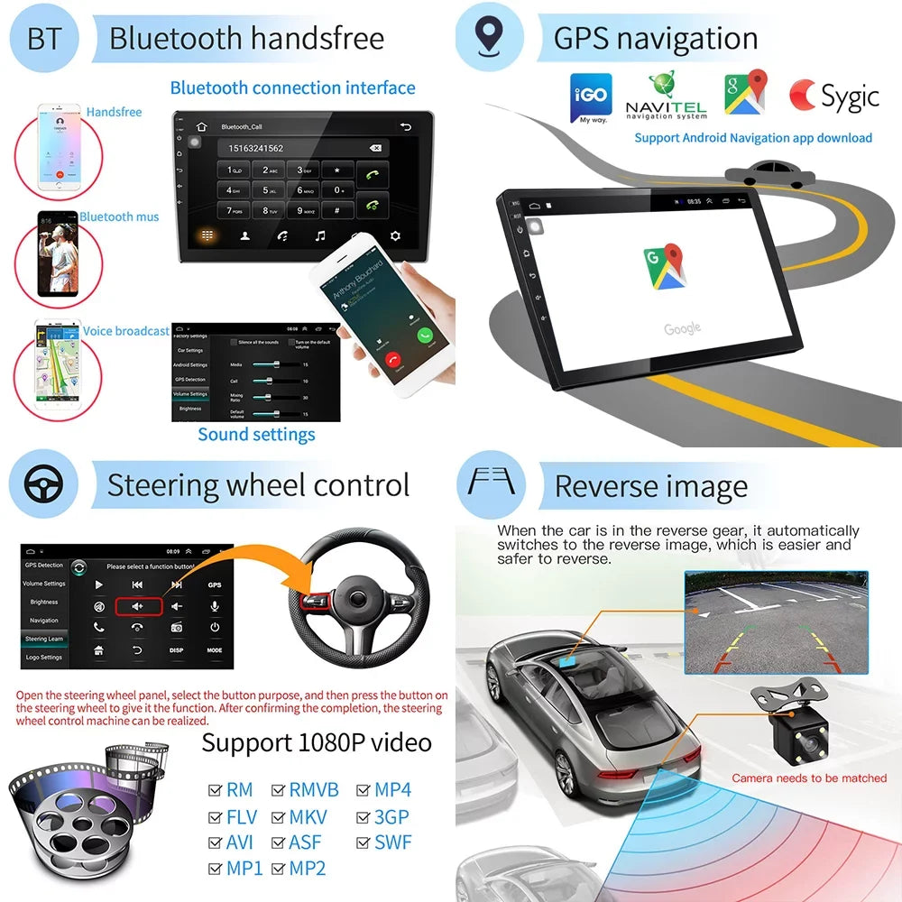 Link inch Din Rear Radio View Stereo Car Mirror Player 11 MP5 Car with Double Touch 10 Screen Car HD Android Podofo Bluetooth AHD GPS 10.1 inch Camera