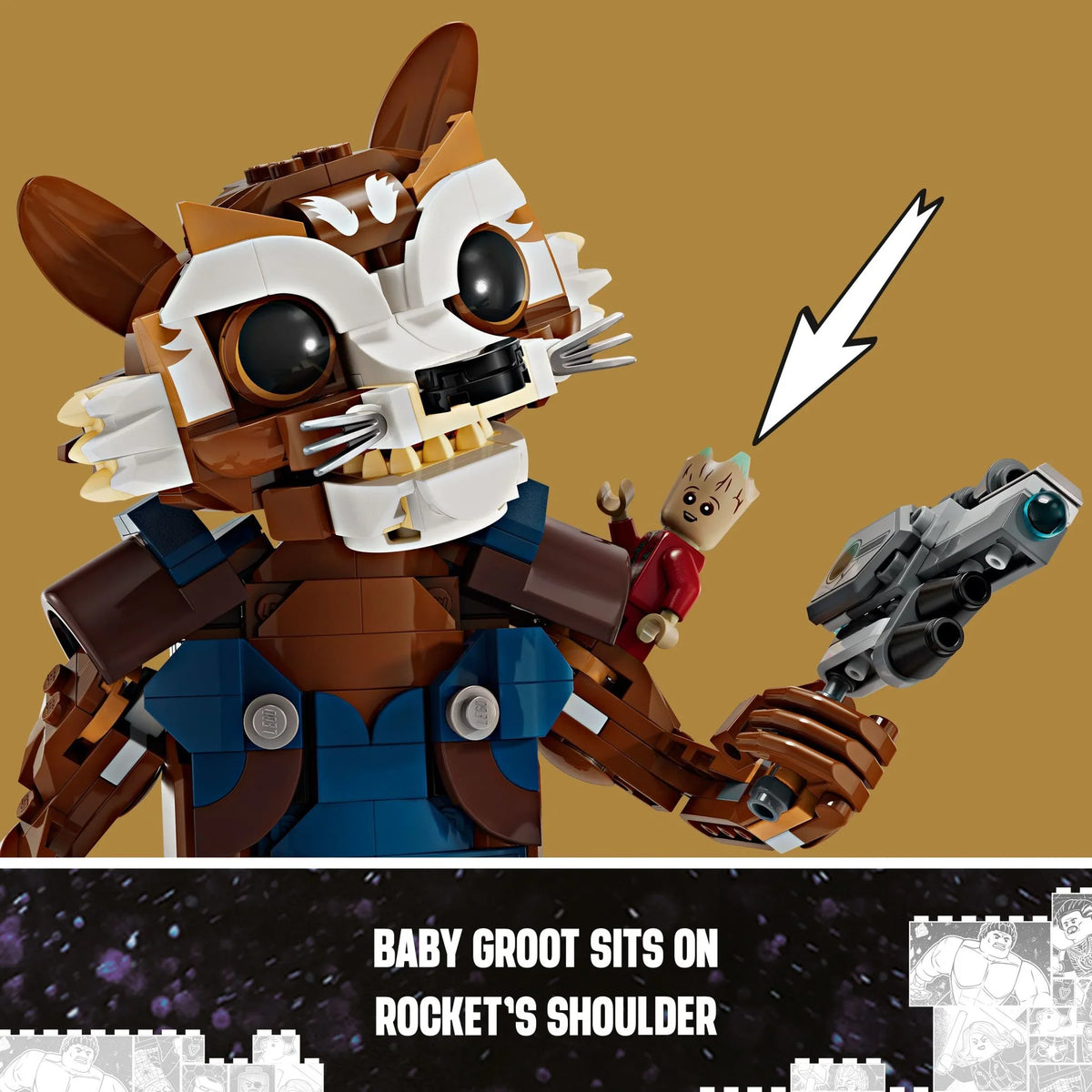 Baby Boys Marvel of Marvel Toy Guardians Buildable 10 Girls Play LEGO Action Groot Up, for for Kids, Rocket Inspired the Ages Display, & and Figure for 76282 and and Galaxy Gift Minifigure, Marvel