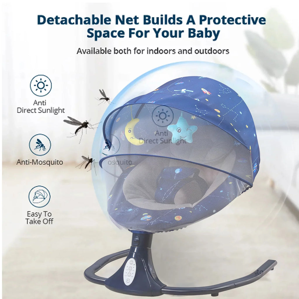 Infant Music and - Swing Outdoor, Seat Swings Portable Control 3 Baby Bluetooth for Indoor with Positions, Speaker Remote Blue 4 Speeds Baby and for Swing Infants, with