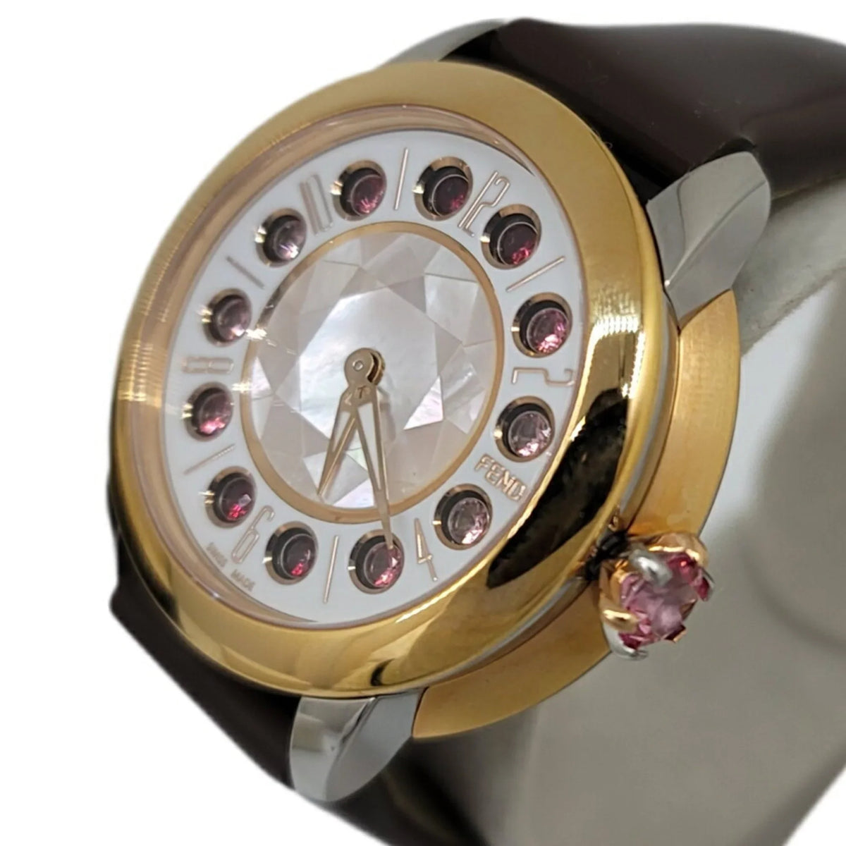 New) FENDI SS Fashionable Women's Topaz Belt Black 3 Shell Eye (Like Shine Brown Quartz Watch Enamel Spinel Pre-Owned Fendi Colors Clock