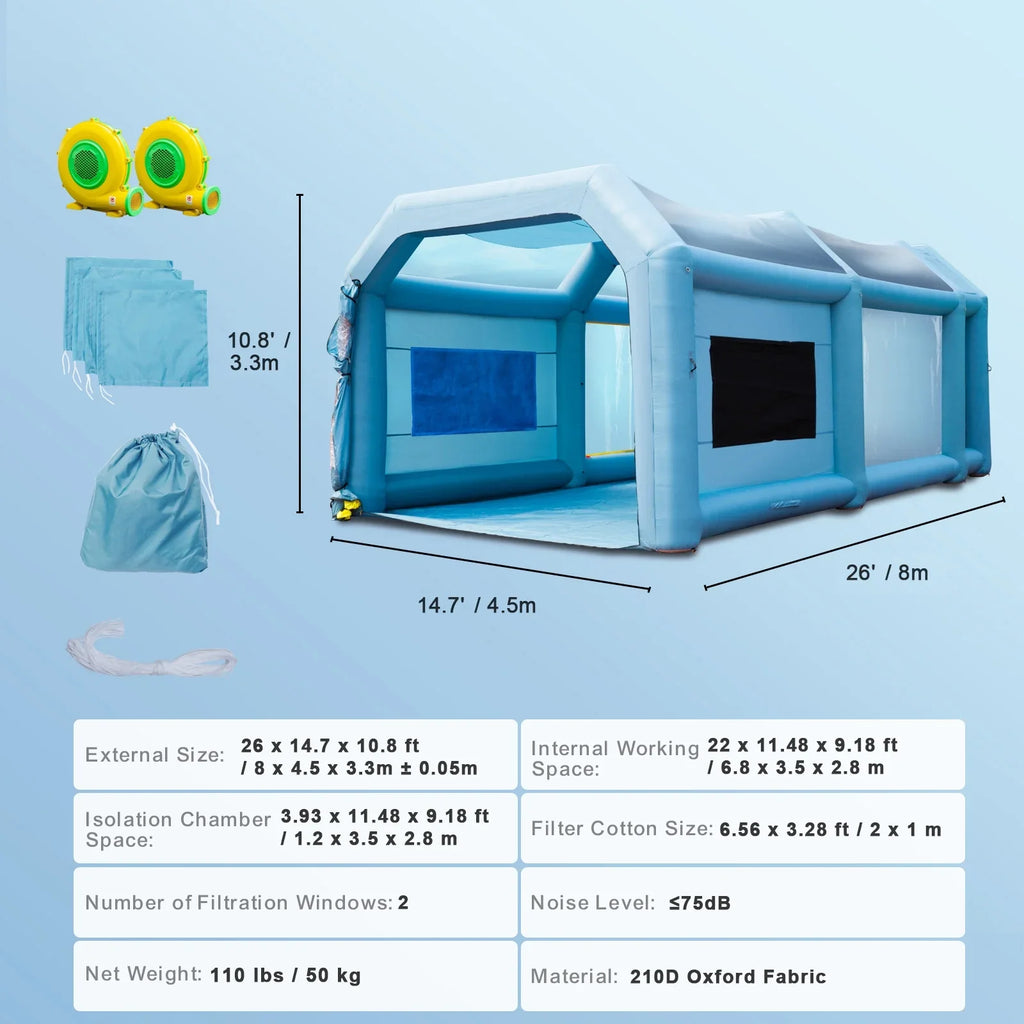 Booth Spray Paint Paint System 750W+950W Inflatable SKYSHALO with Car Filter Inflatable Booth Blower 26x15x11ft Tent