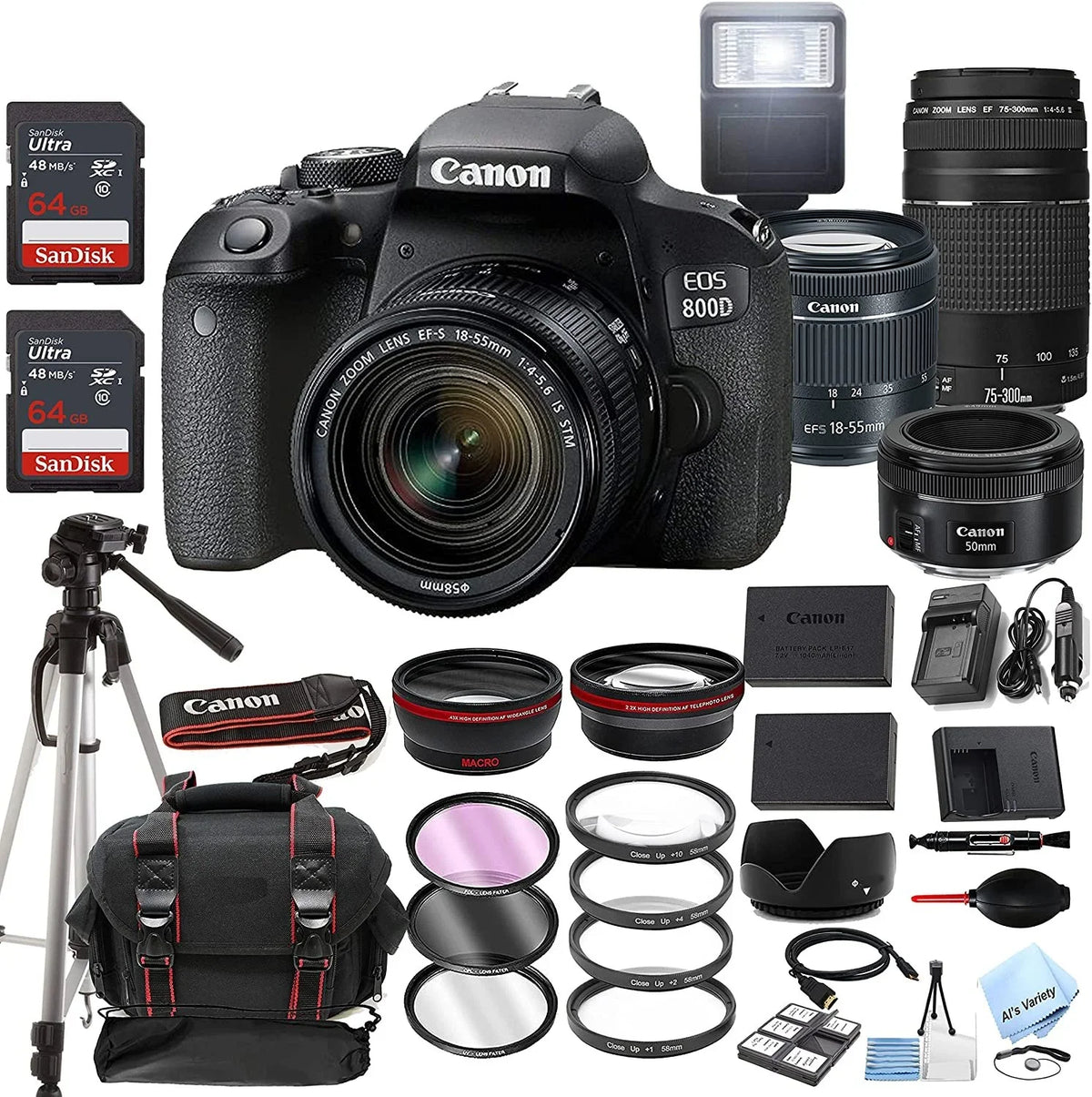 STM Case Filters + EOS Tripod Memory w/EF-S + EF 50mm Bundle T7i + + Lens DSLR 40pc Zoom 128GB 75-300mm F/4-5.6 Canon STM Camera Lens Lens III 18-55mm f/1.8 F/4-5.6 800D Rebel + + is