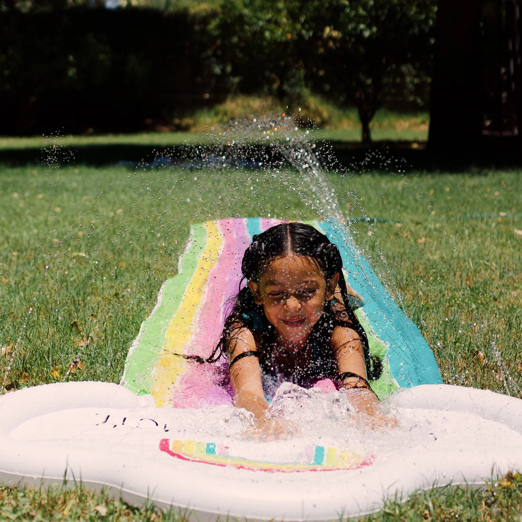 Rae Rainbow Float, CocoNut Splish Water Splash Slide 5+ Slide Mat, -16 Durable Sliding Foot Ride Sprinkler, & Dunn: Age
