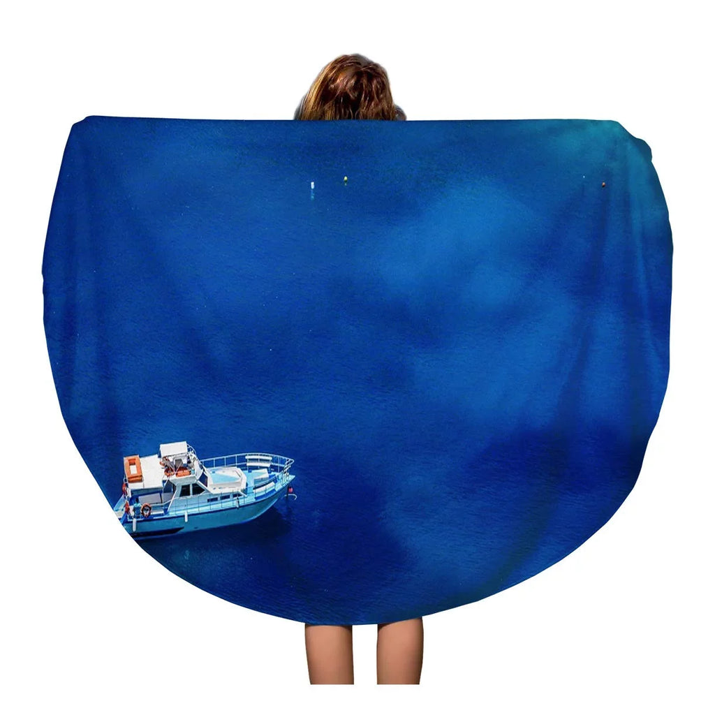 Beach Circular Turquoise Round Mat Beach 60 Blanket and inch Tapestry Towels Travel Lagoon Throw in Boats Circle The Blue SIDONKU Water Towel