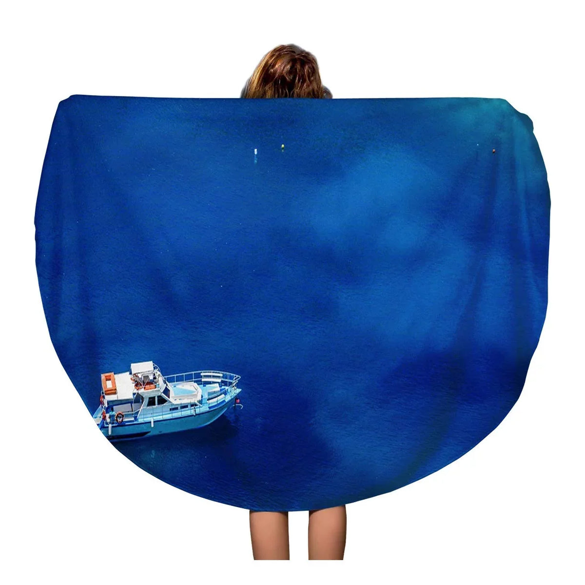 Beach Circular Turquoise Round Mat Beach 60 Blanket and inch Tapestry Towels Travel Lagoon Throw in Boats Circle The Blue SIDONKU Water Towel