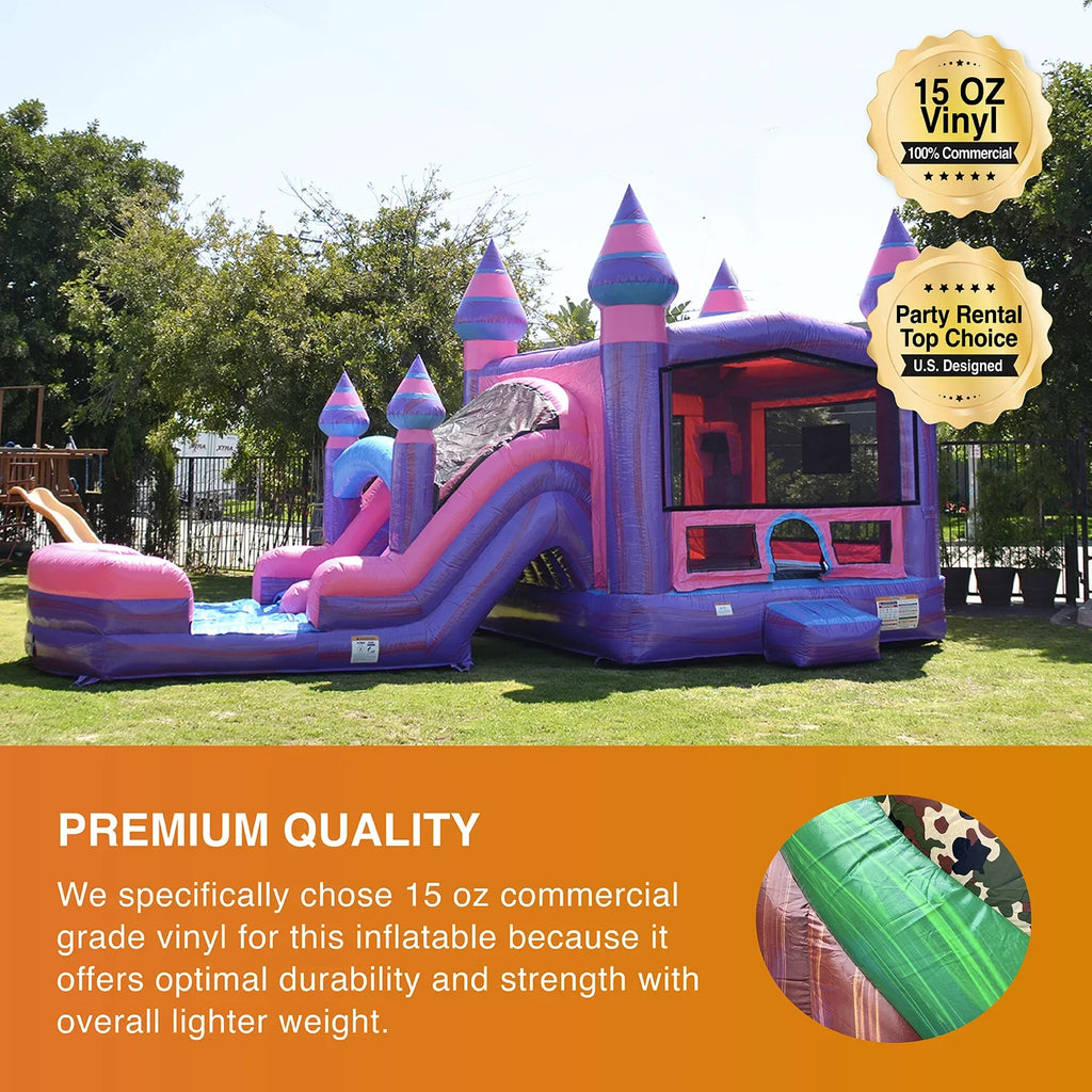 Includes Bouncer Blower, Stakes Inflatable Use, Wet Storage, and Kids, for Purple Dual Duty Dry Playset, Grade with Adults Pink Commercial JumpOrange and Heavy Princess Blowup Slide,