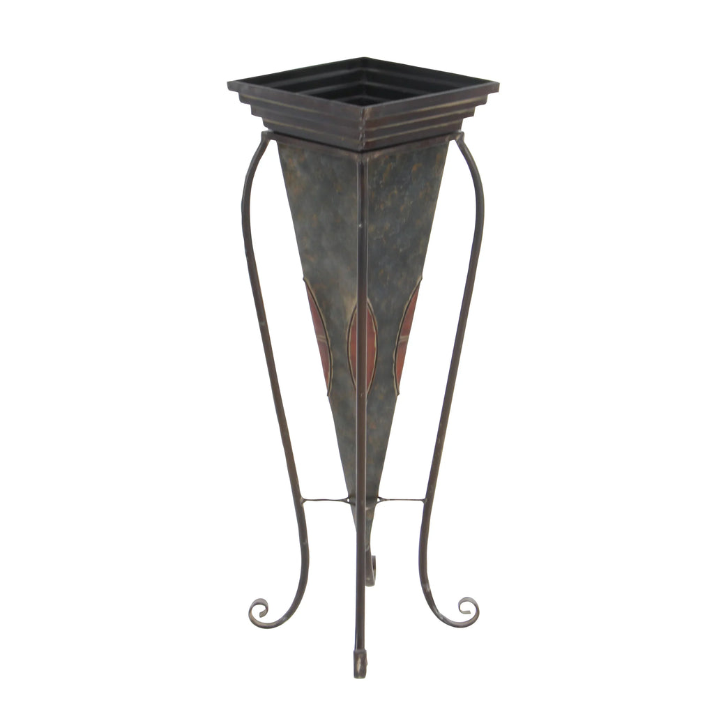 (2 DecMode Outdoor 28"H Indoor Count) Stand Planter Metal Scroll with Brown 30",