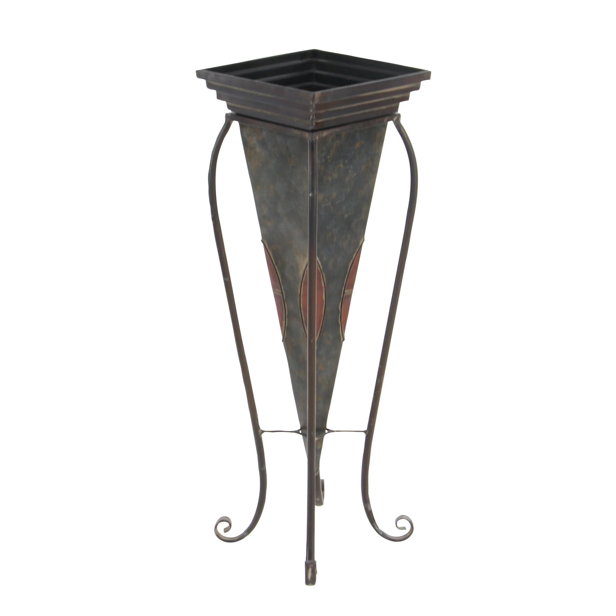 (2 DecMode Outdoor 28"H Indoor Count) Stand Planter Metal Scroll with Brown 30",