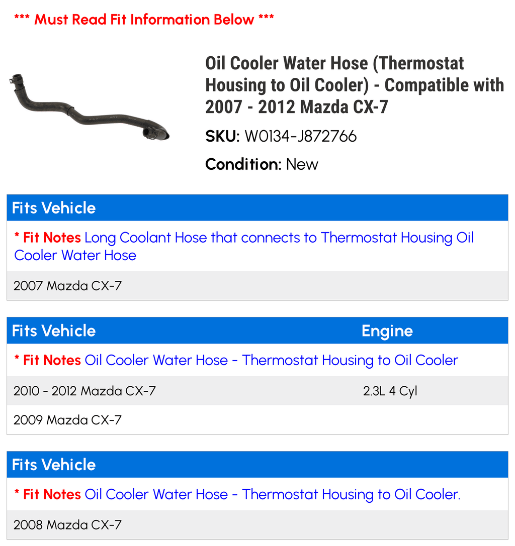 2010 Cooler) 2009 to - Compatible Housing Cooler 2011 Water 2007 Mazda - with (Thermostat Hose 2008 2012 CX-7