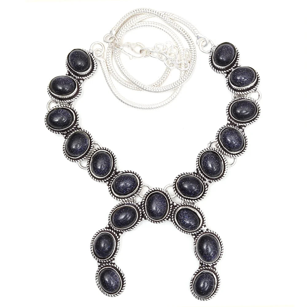 18-20'' Gemstone Ethnic Sunsitara Silver Blue Style 925 Necklace Jewelry
