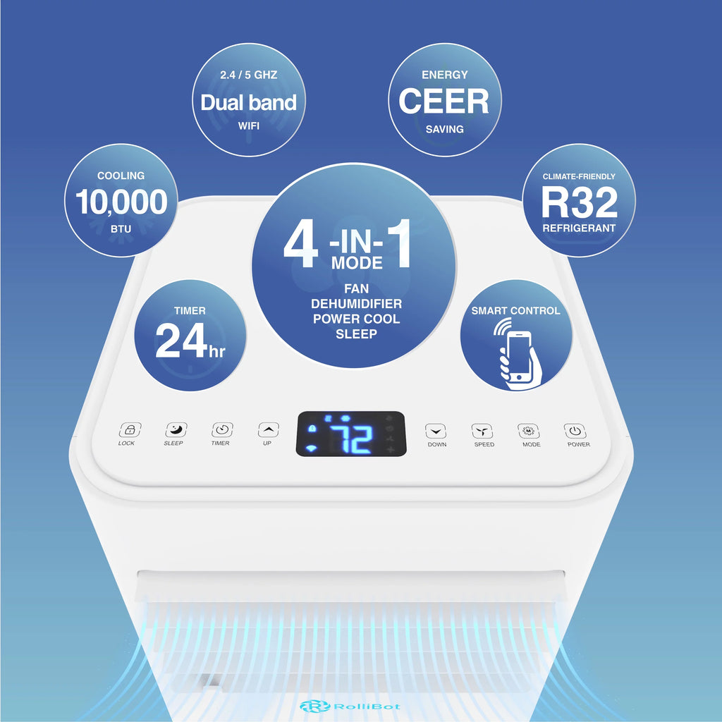 ft AC up Dehumidifier BTU Quiet 450 & Conditioner Covers & Enabled 10,000 Wi-Fi Air Rollicool to Sq Alexa Rooms Portable Portable