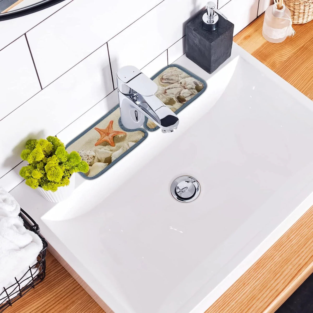 Drying Sea Catcher, Mat, Mats Absorbent Kitchen Sinkmat Summer Splash Bath 3PCS Beach Washable Guard Countertop Drip Bestwell Starfishes Sink Faucet Microfiber