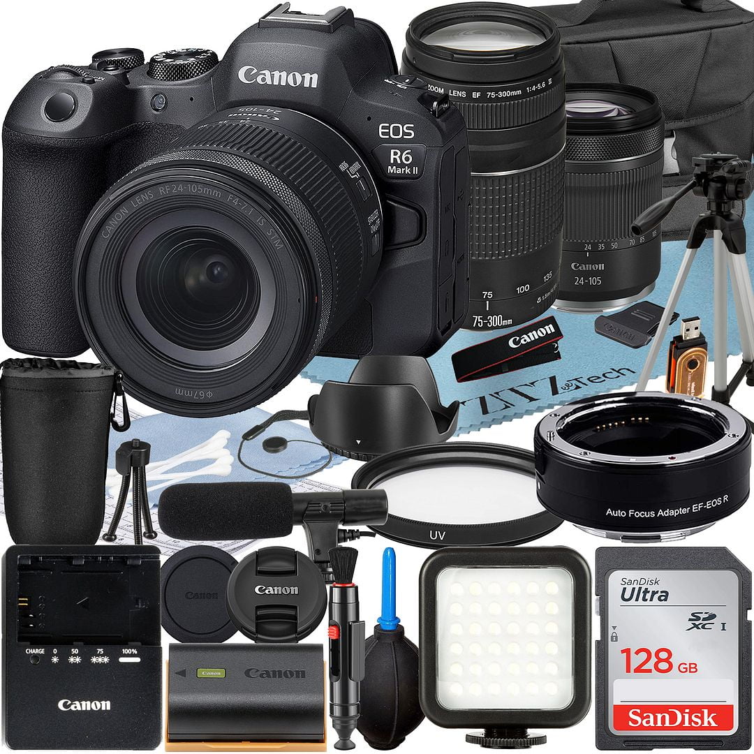 '+ Case SanDisk + Camera EF Mount 75-300mm EOS Adapter with Canon ZeeTech Mirrorless + Accessory 128GB Bundle + R6 + 24-105mm Lens II RF LED Flash Mark Card + Memory