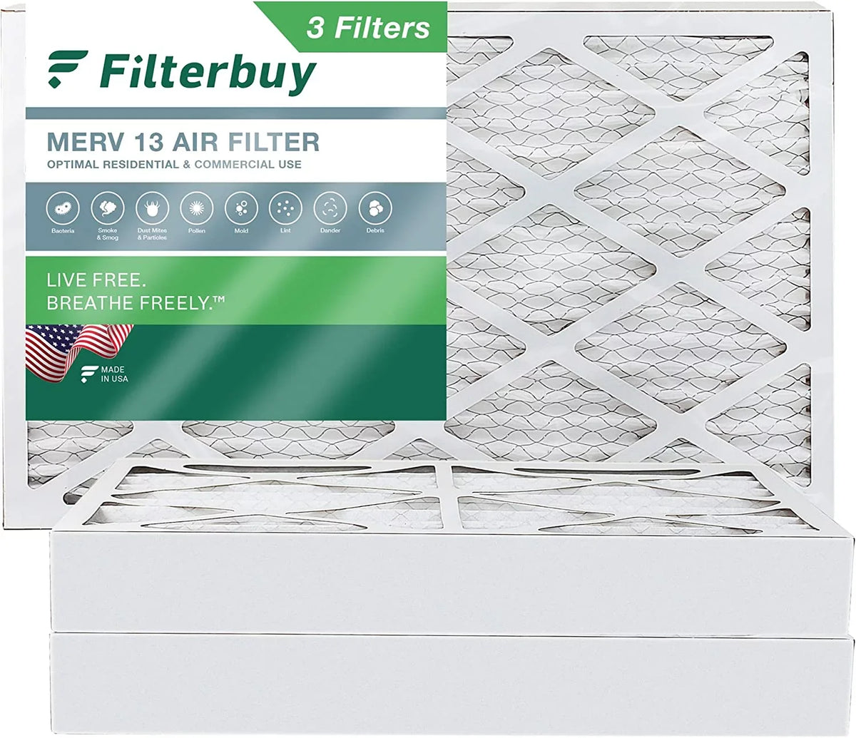 Air Filterbuy MERV HVAC Filters 13 Furnace Pleated (3-Pack) 12x24x4 AC