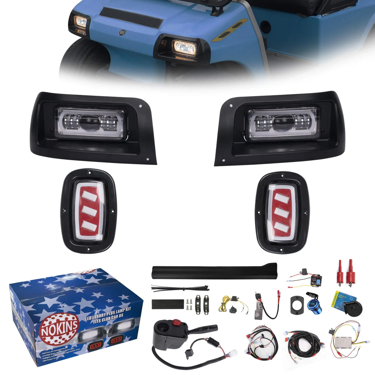 LED for Club Charging, 20A Switch NOKINS Deluxe DC DS Car Plus Light Kit Converter, Brake 1993-UP, USB DRL,