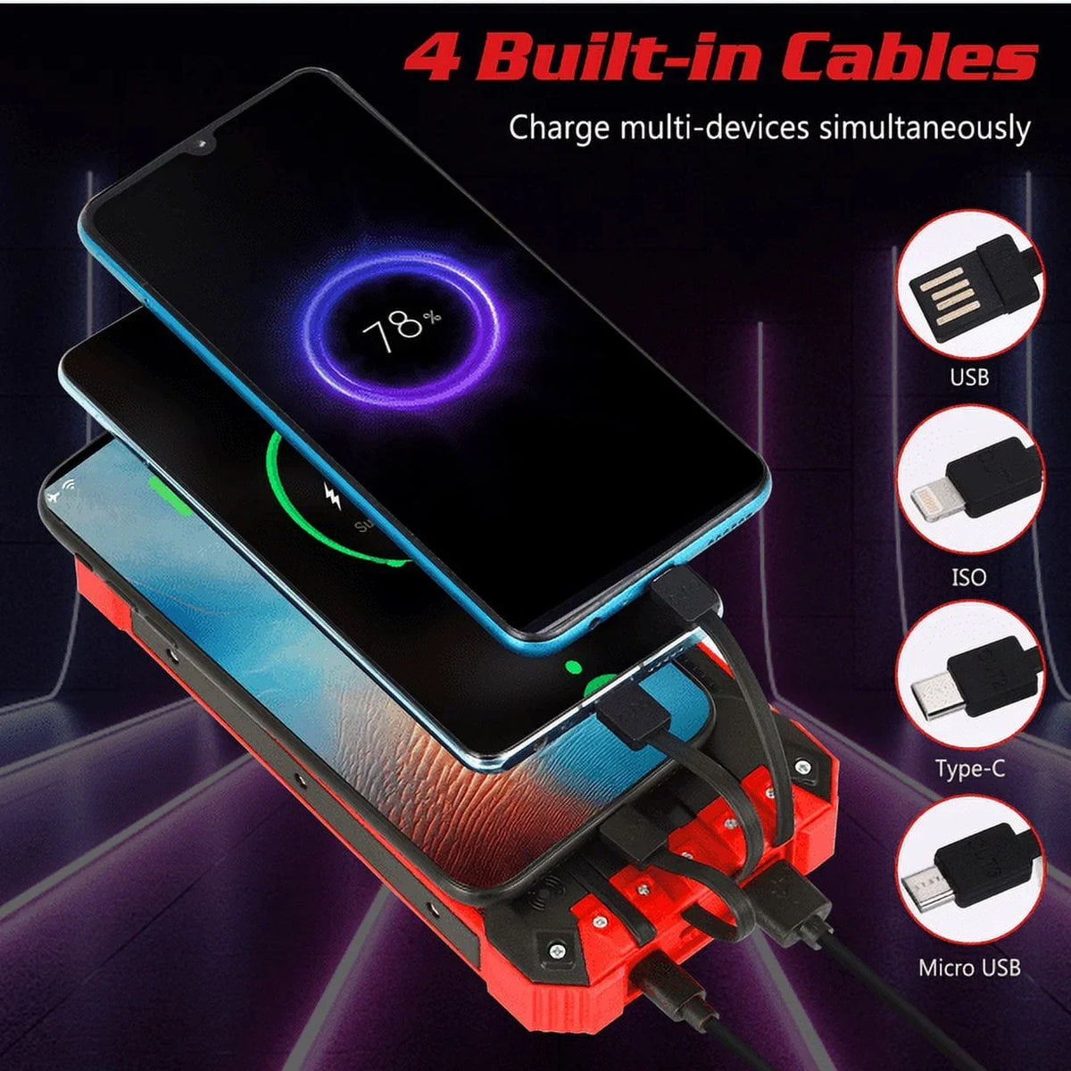 Cables External IPX4 3 C Waterproof Solar 6 LED Qi Solar Battery Charger Port 4 9 For Portable 20000mAh USB Built-in with Power Flashlight Bank 5V/3A Inputs Ulefone 15W Armor Outputs Wireless