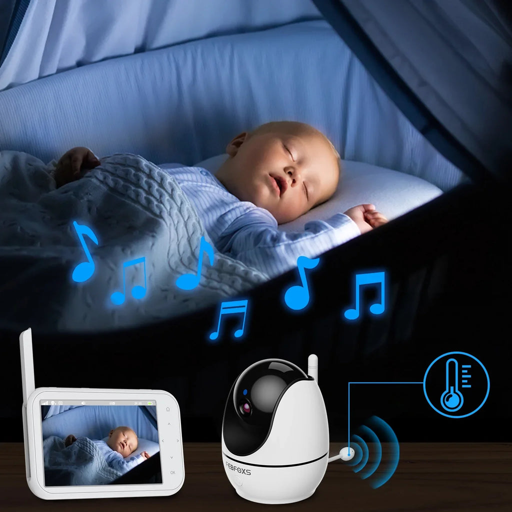 Vision,Tem-Sensor, Auto Camera Talk, 1080P Febfoxs Wifi Baby with & Night Audio, Monitor Screen Pan&Tilt&Zoom, Two-Way No LCD 4.3"