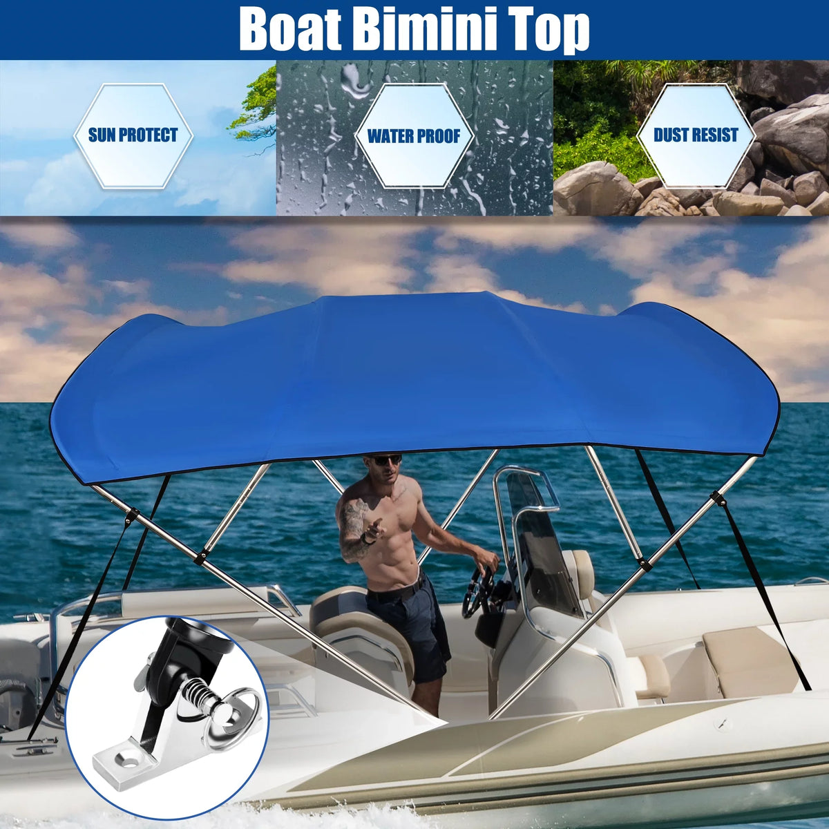 600D Steel 8"Lx54"Hx79"-84"W Hinges Top Bimini Deck Stainless Blue 4 Unique Bow Bargains