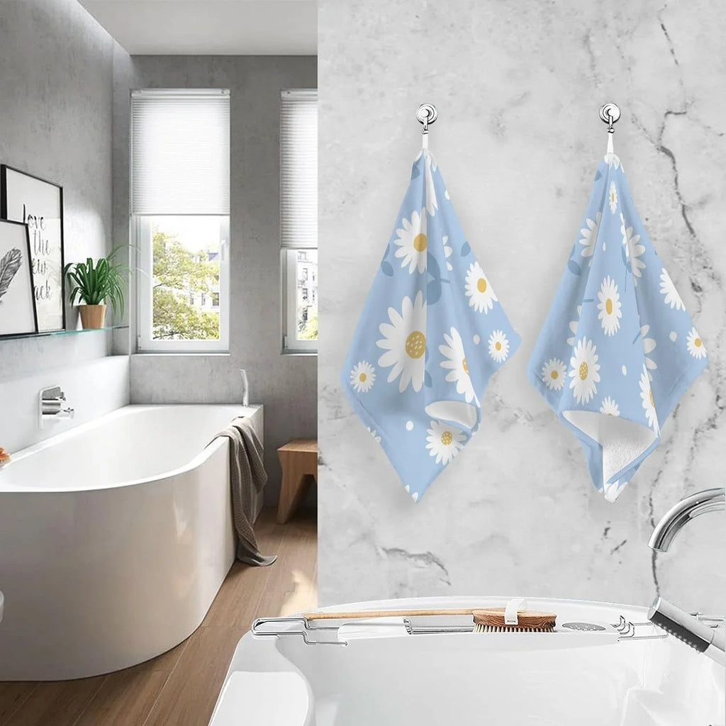Face Highly Daisy Towel Washcloths, Bath Flower Wellsay Cotton Absorbent Set Pack of Hand 2 Towel- Quick-Dry Blue