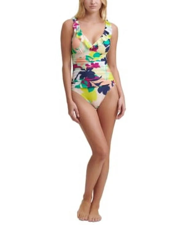 Ruffled One 6 MULTI NAVY DKNY US Piece Swimsuit, Printed