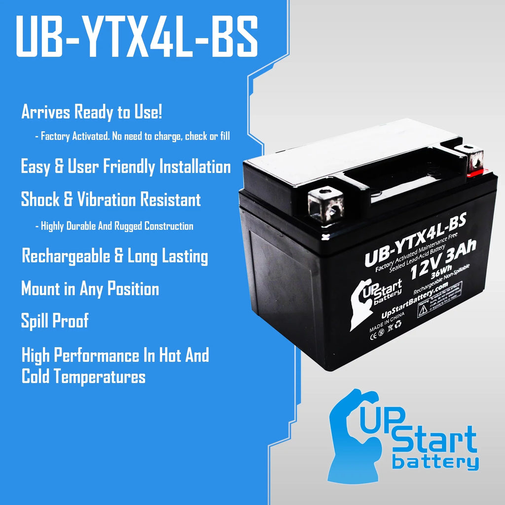UB-YTX4L-BS Bombardier Maintenance 3Ah, 90CC 2-Pack Activated, Quest Factory - DS90, (Can-Am) 2008 Replacement Free, 12V, ATV DS90F, Battery