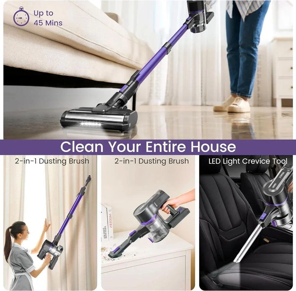 50min Vacuum Runtime, Cordless Carpet for with 28Kpa Purple) with Pet Home Powerful Hair (Midnight 6-in-1 350W Cleaner, Stick Lightweight Suction, Vacuum Vacuum Rechargeable Floor Vacuum Cordless
