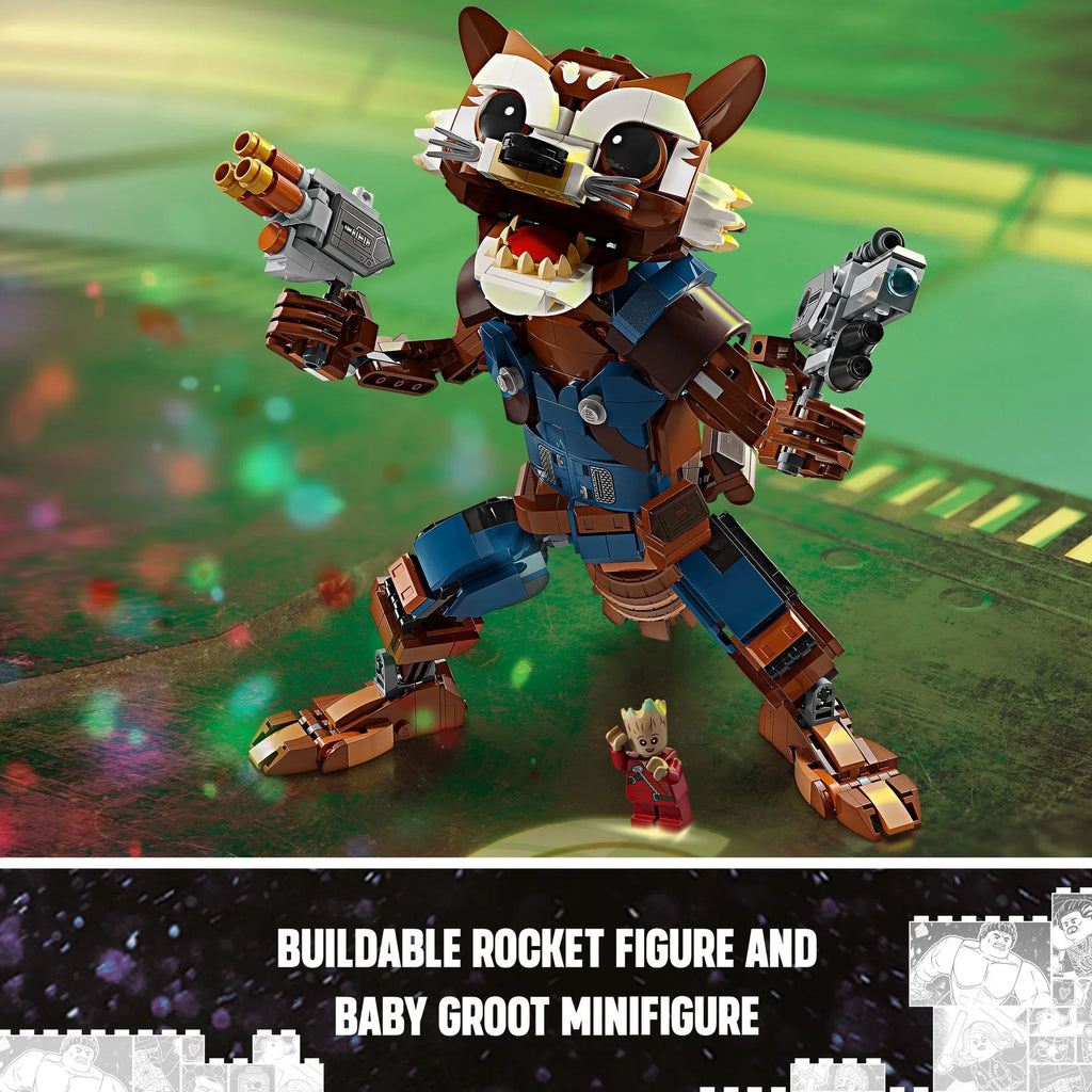 Baby Boys Marvel of Marvel Toy Guardians Buildable 10 Girls Play LEGO Action Groot Up, for for Kids, Rocket Inspired the Ages Display, & and Figure for 76282 and and Galaxy Gift Minifigure, Marvel