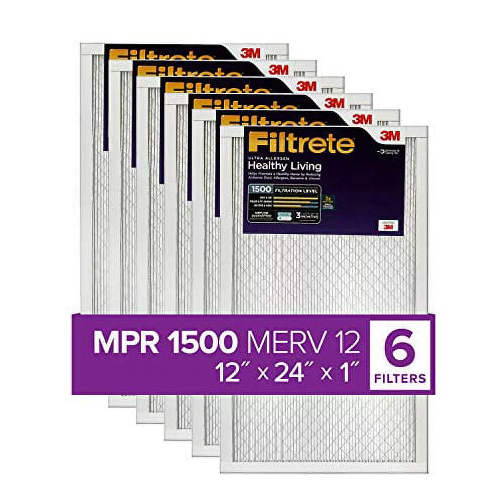 Living Healthy MPR AC Filtrete Furnace dimensions Ultra 12x24x1, 11.69 x (exact Filter, 1500, 6-Pack 23.69 Air x 0.78) Allergen,