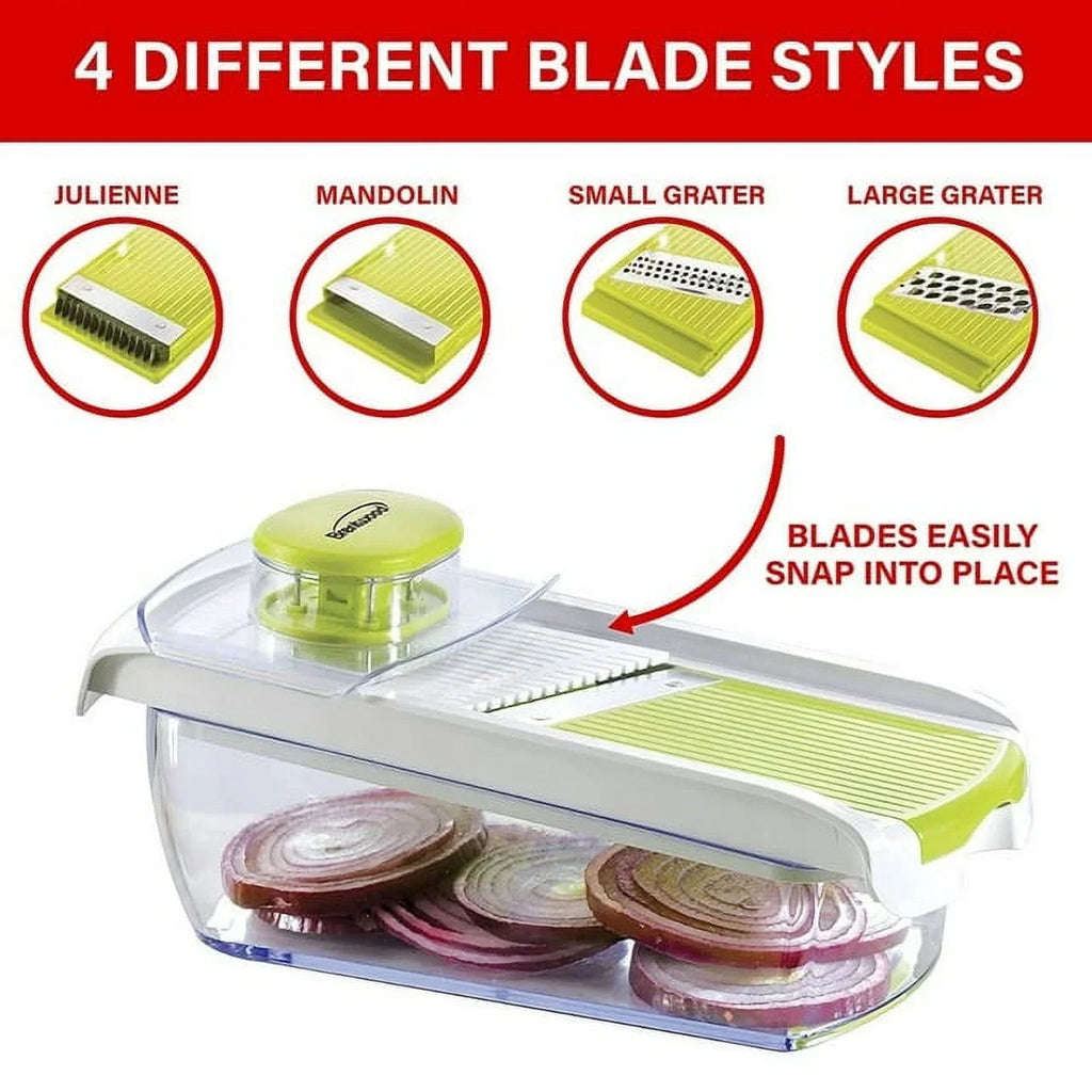 Stainless 4-Interchangeable and Mandolin Steel with Slicer 5-Cup Storage Container Blades Brentwood