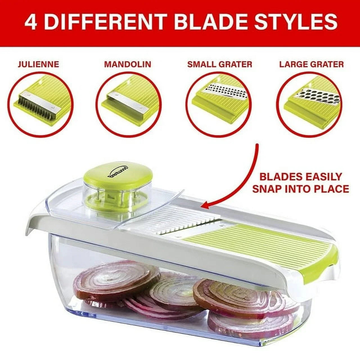 Stainless 4-Interchangeable and Mandolin Steel with Slicer 5-Cup Storage Container Blades Brentwood