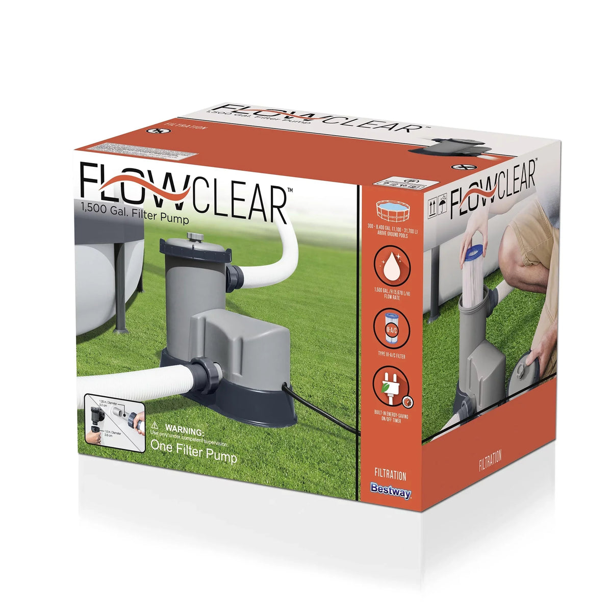 Pools Bestway 58390E Above 1500 Pump Ground GPH Filter Flowclear for